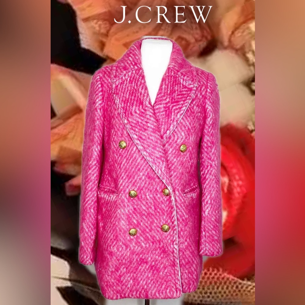 J CREW 💖Pink Diamond Tweed Coat/ Peacoat